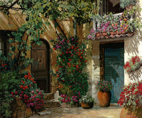 Landscape Art Print featuring the painting Fiori In Cortile #1 by Guido Borelli