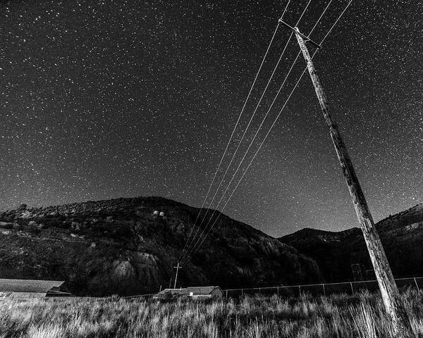 Jerome Art Print featuring the photograph Jerome Arizona Ghost Town Starry Skies Mining Town Black and White by Toby McGuire