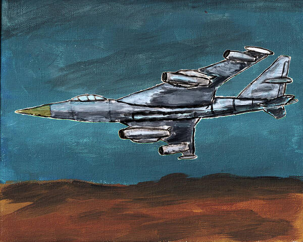 Jet Art Print featuring the painting Jet Bomber over the Desert by Christopher Reed