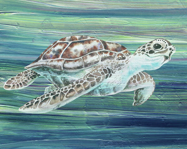 Giant Turtle Art Print featuring the painting Just Strolling Giant Turtle On The Wave by Irina Sztukowski