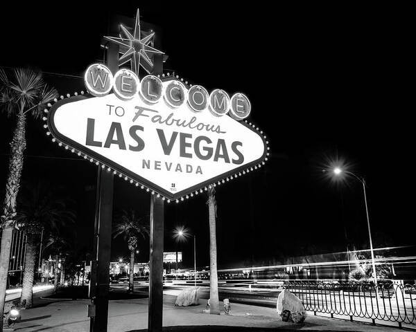 America Art Print featuring the photograph Las Vegas Famous Welcome Sign in Black and White by Gregory Ballos