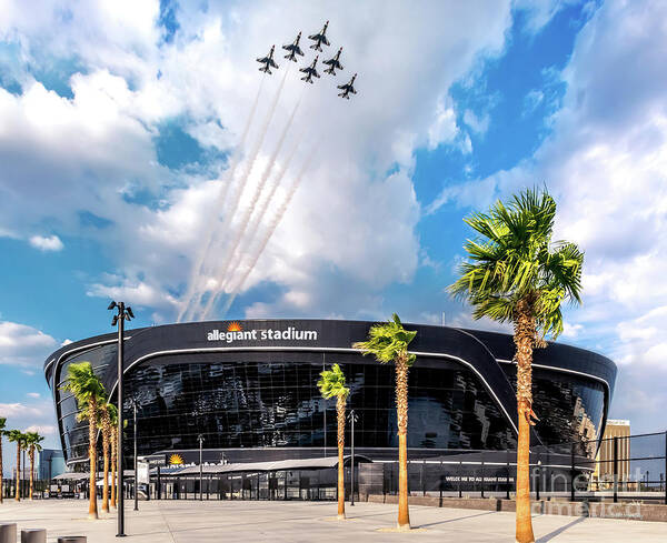 Allegiant Stadium Art Print featuring the photograph Las Vegas Raiders Allegiant Stadium Opening Day Thunderbirds Fly Over by Aloha Art