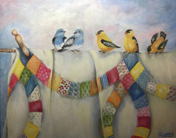 Birds Art Print featuring the painting Laundry Day by Barbara Landry