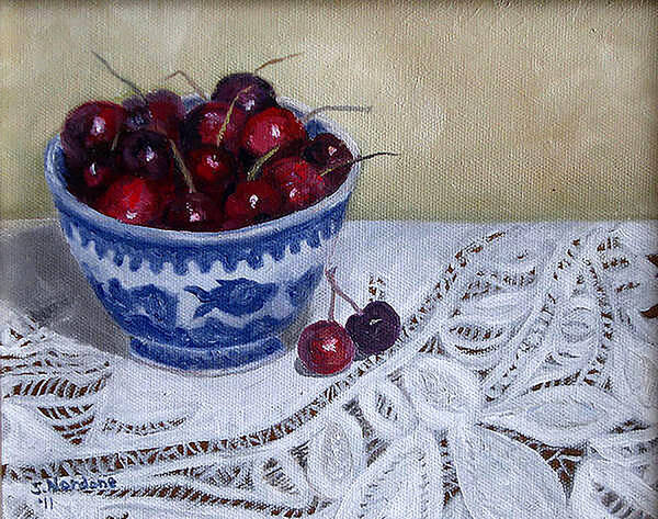Cherries Art Print featuring the painting Life is Just a Bowl of Cherries by Sandra Nardone