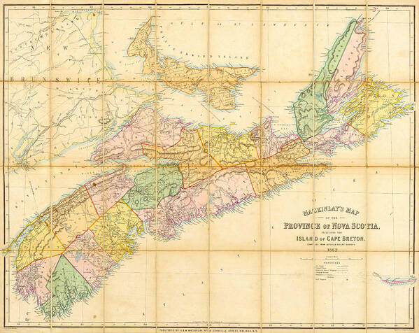 A. And W. Mackinlay Art Print featuring the drawing Mackinlay's map of the Province of Nova Scotia by A and W Mackinlay