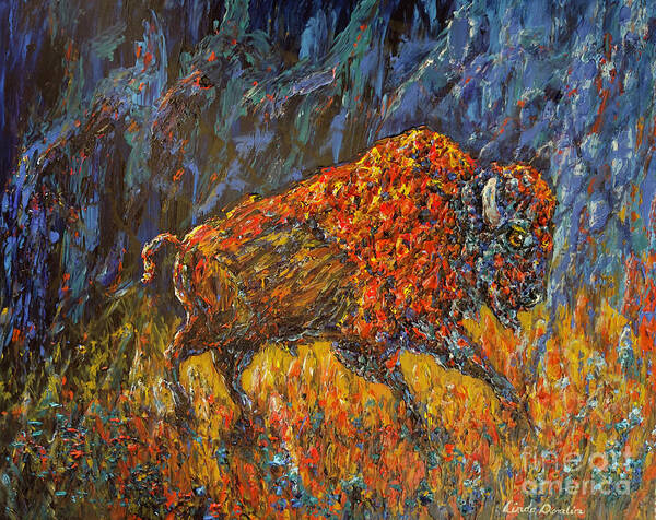 Bison Art Print featuring the painting Making an Entrance by Linda Donlin