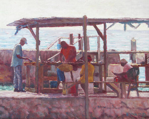 Men At Work Oil Painting Art Print featuring the painting Men At Work by Ritchie Eyma
