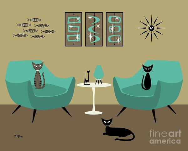Henry Glass Chair Art Print featuring the digital art Mid Century Teal Chairs by Donna Mibus