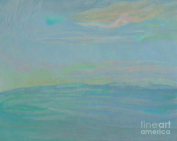 Beach Art Print featuring the painting Mist Painting beach realism seascape sea blue water yellow calm by N Akkash