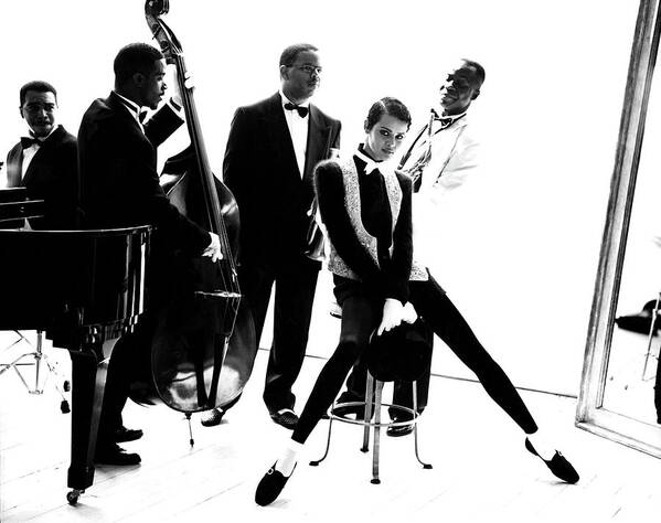 Accessories Art Print featuring the photograph Model Nadege du Bospertus With Terence Blanchard And His Jazz Band by Arthur Elgort