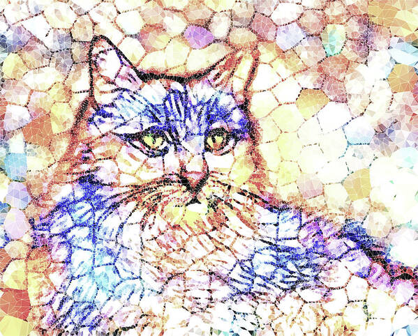 Cat Art Print featuring the digital art Mosaic Cat 670 by Lucie Dumas