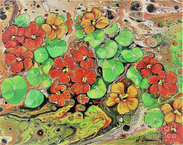 Flow Acrylic Art Print featuring the painting Nasturtiums by Holly Bartlett Brannan