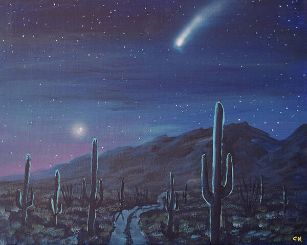 Neowise Art Print featuring the painting NEOWISE Comet over Arizona Desert by Chance Kafka