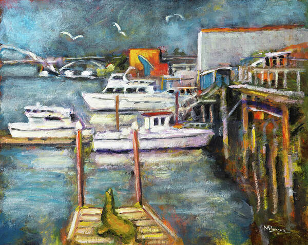 Newport Art Print featuring the painting Newport, OR Harbor by Mike Bergen