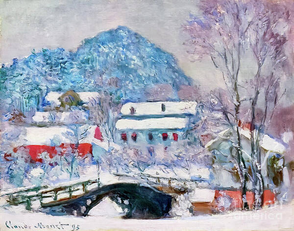 French Art Print featuring the painting Norway, Sandviken Village in the Snow by Claude Monet 1895 by Claude Monet