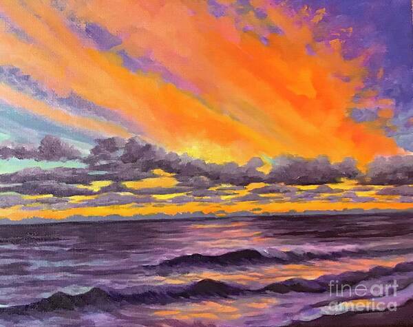 Sunset Art Print featuring the painting OBX Sunset by Anne Marie Brown