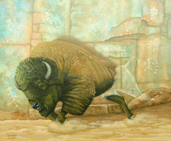 Bison Art Print featuring the painting Off the Wall by Adrienne Dye