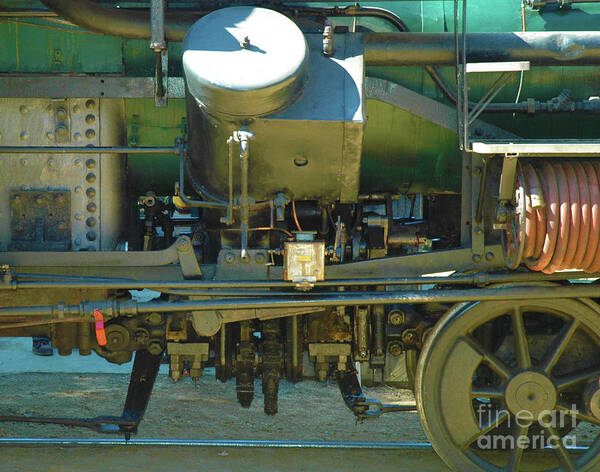 Train Art Print featuring the digital art RAILROAD MACHINERY - Old Shay Steam Locomotive Piston and Wheel by John and Sheri Cockrell