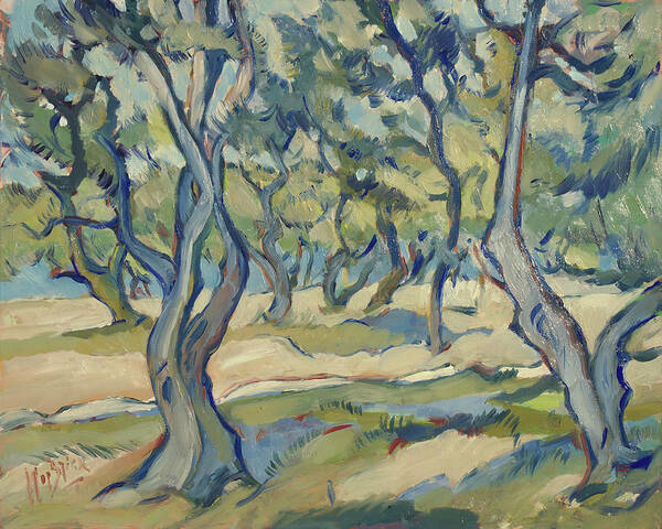 Olive Art Print featuring the painting Olive yard Paxos Greece by Nop Briex