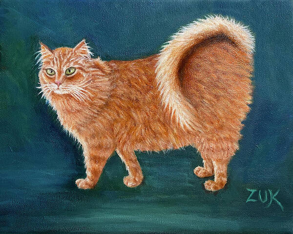 American Ringtail Cat Art Print featuring the painting Orange Ringtail Cat by Karen Zuk Rosenblatt