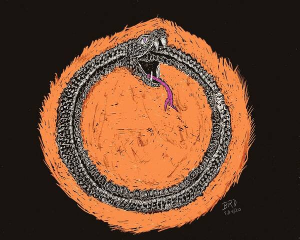 Ouroboros Art Print featuring the drawing Ouroboros by Branwen Drew