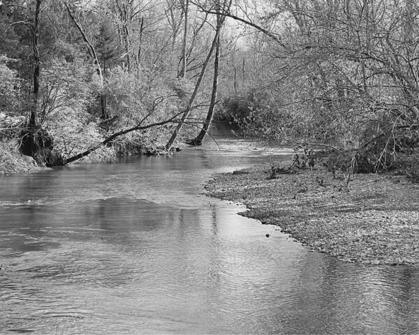 Creek Art Print featuring the photograph Peacefully Flowing BW by Lee Darnell