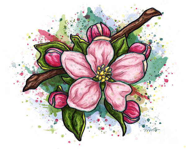 Flower Art Print featuring the painting Pink flower on white background, cherry blossom by Nadia CHEVREL