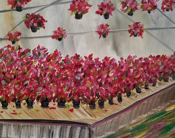 Poinsettia Art Print featuring the painting Poinsettia Greenhouse by Judith Rhue