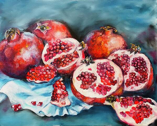 Pomegranates Art Print featuring the painting Pomegranates by Tetiana Bielkina