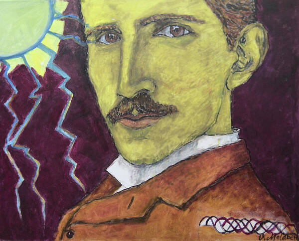 Nikola Art Print featuring the painting Portrait of Nikola Tesla by Vibeke Moldberg