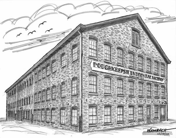 Poughkeepsie Art Print featuring the drawing Poughkeepsie Underwear Factory by Richard Wambach