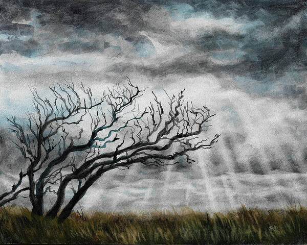 Watercolor Art Print featuring the painting Promises Moody Atmospheric Skyscape Art Print by Renee Forth-Fukumoto