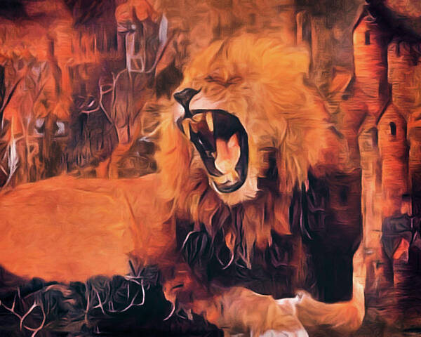 Roaring Lion Art Print featuring the pastel Protector of the Realm by Susan Maxwell Schmidt