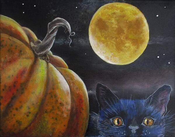 Large Pumpkin Art Print featuring the painting Pumpkin Spice Moon Cat by Lynn Raizel Lane