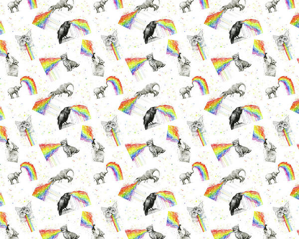 Funny Art Print featuring the painting Rainbow Animals Pattern by Olga Shvartsur