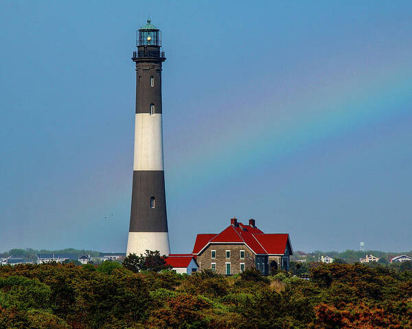 Lighthouse Art Print featuring the photograph Rainbow At The Lighthouse by Cathy Kovarik