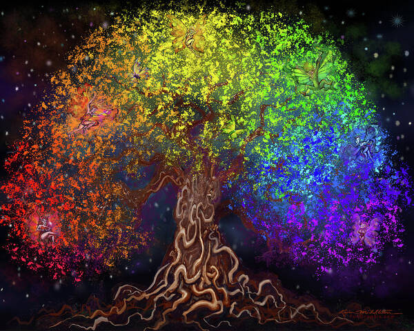 Rainbow Art Print featuring the digital art Rainbow Tree of Life by Kevin Middleton