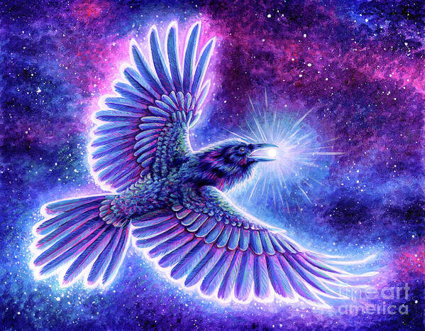 Raven Art Print featuring the painting Raven Placing the Stars by Rebecca Wang