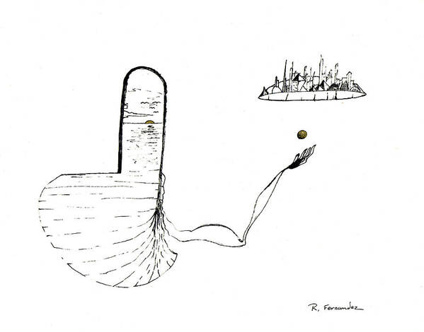 Surreal Art Print featuring the drawing Recycled World by Raymond Fernandez