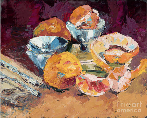 Oil Painting Art Print featuring the painting Grapefruit Rice Bowls, 2012 by PJ Kirk