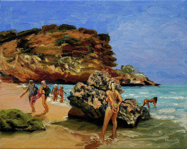Alentejo Art Print featuring the painting Rock pool on an Alentejo beach by Peregrine Roskilly