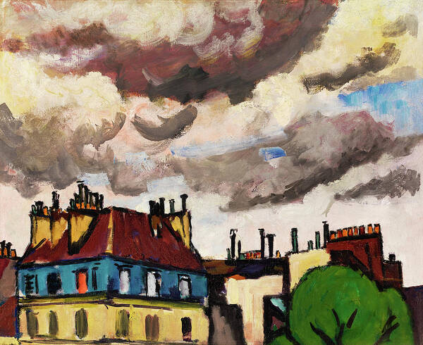 Paris Art Print featuring the painting Rooftops and Clouds, Paris by Henry Lyman Sayen