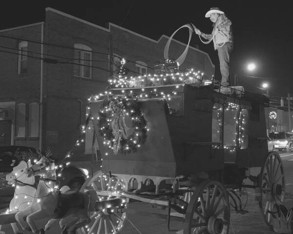 Christmas Art Print featuring the photograph Ropin' the Season BW by Lee Darnell