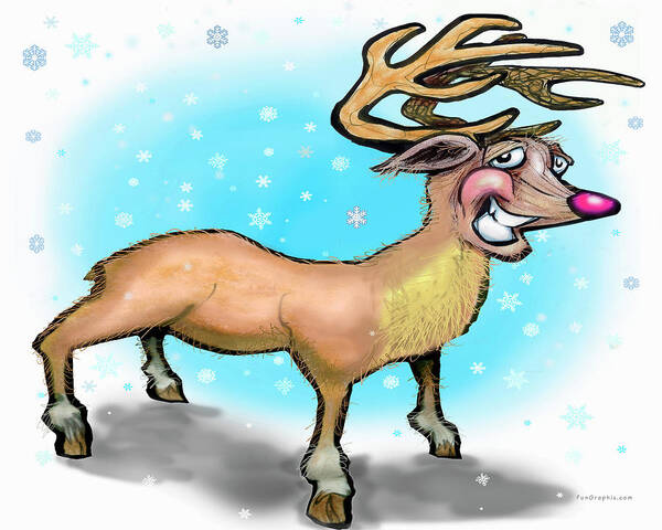 Reindeer Art Print featuring the digital art Rudolph the Red Nosed Reindeer #1 by Kevin Middleton