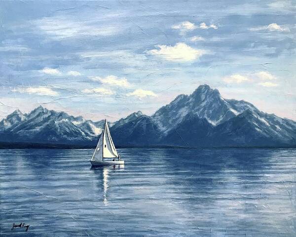Grand Teton National Park Art Print featuring the painting Sailing at the Grand Tetons by Janet King