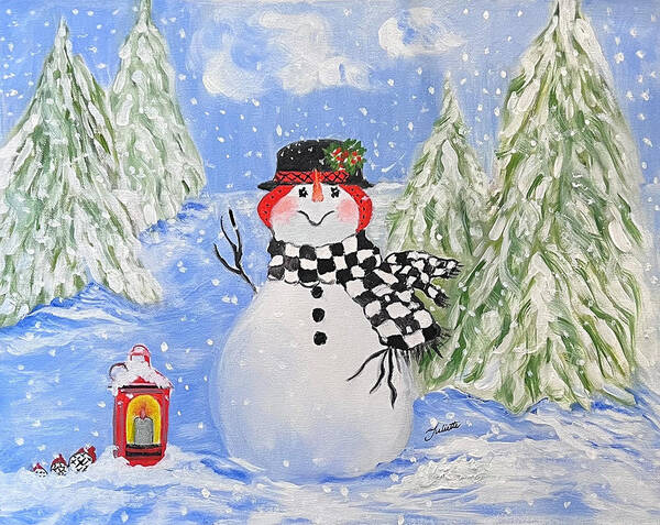 Snowman Art Print featuring the painting Sammy the Snowman by Juliette Becker