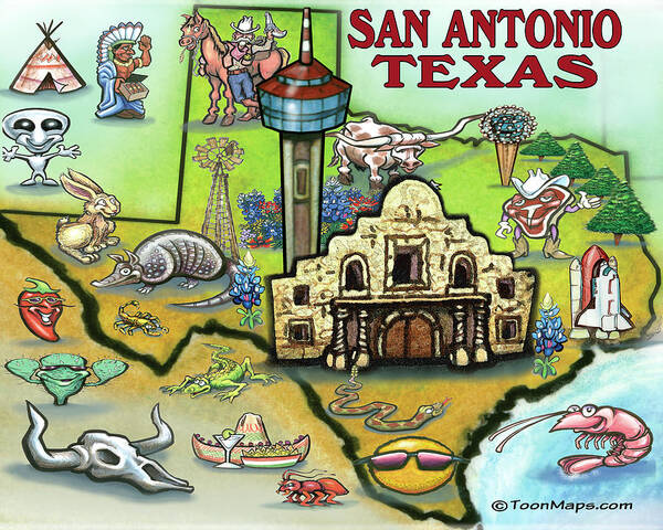 San Antonio Art Print featuring the digital art San Antonio Texas by Kevin Middleton