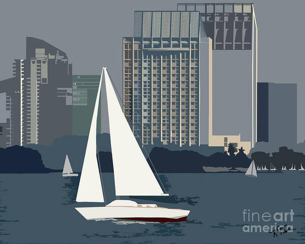San Diego Art Print featuring the digital art San Diego Bay Sailing by Kirt Tisdale