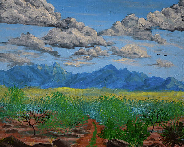 Clouds Art Print featuring the painting Santa Rita Mountains Clouds, Green Valley AZ by Chance Kafka