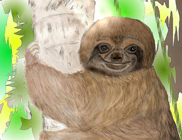 Sloth Art Print featuring the mixed media Simon the Sloth by Pamela Calhoun